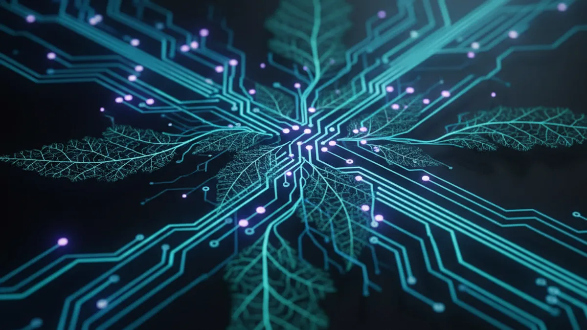 Abstract dark visualisation representing AI in Agri-Food in Northern Ireland